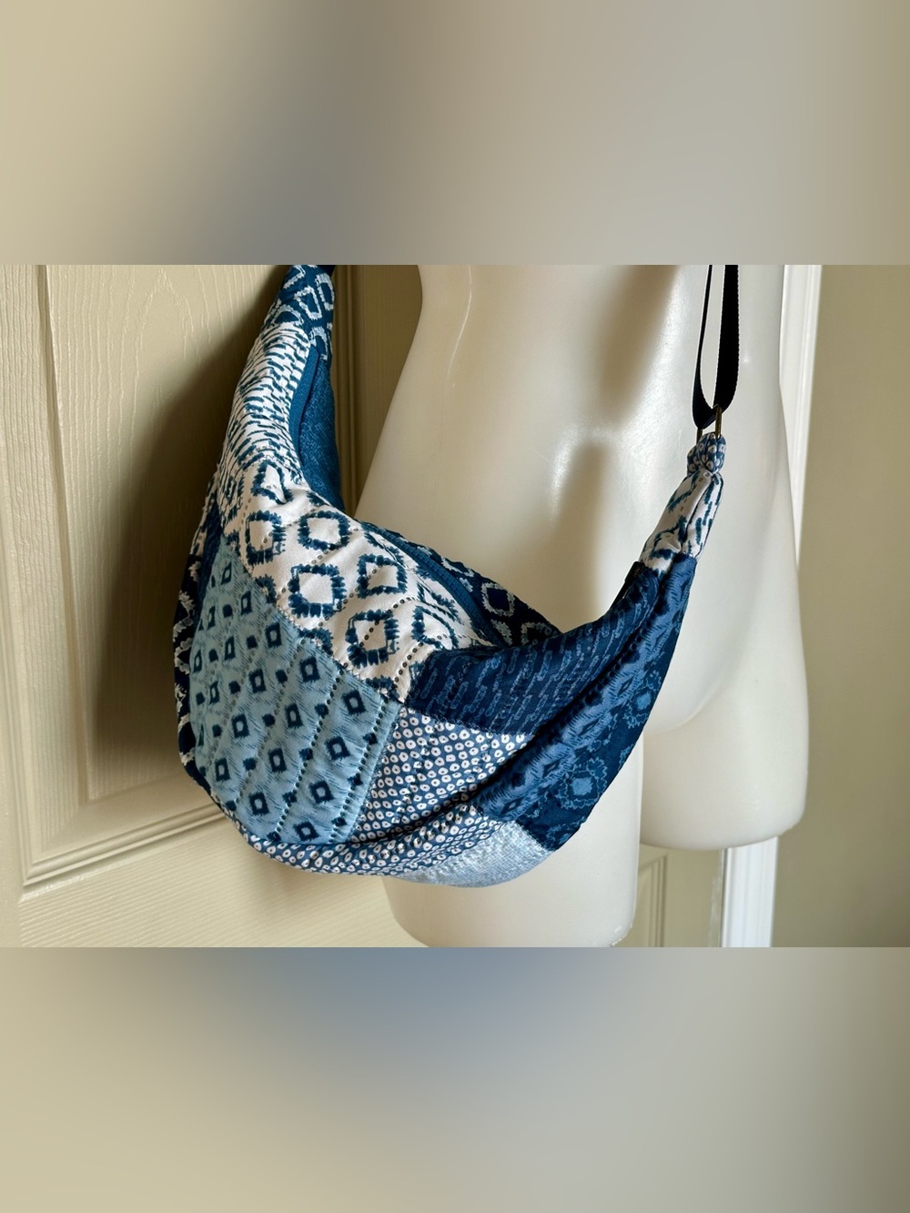 Handmade Quilted Patchwork Crossbody Sling Bag | Indigo / Blue